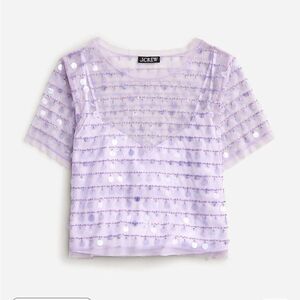 J Crew Collection layered sequin T-shirt Womens Small Purple Sequin Stripe